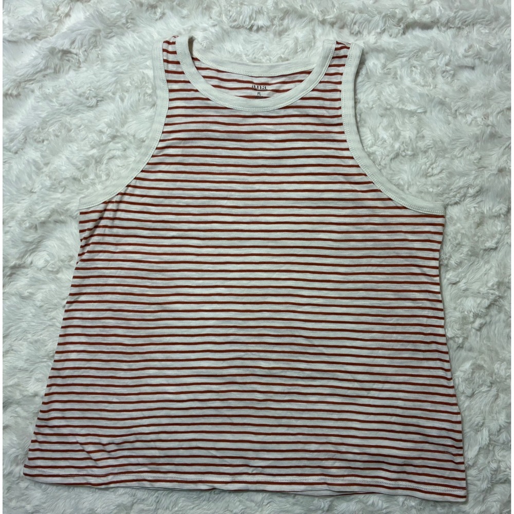 a.n.a Womens Petite Large Rust‎ Orange Striped Cotton Tank Top PL Sleeveless